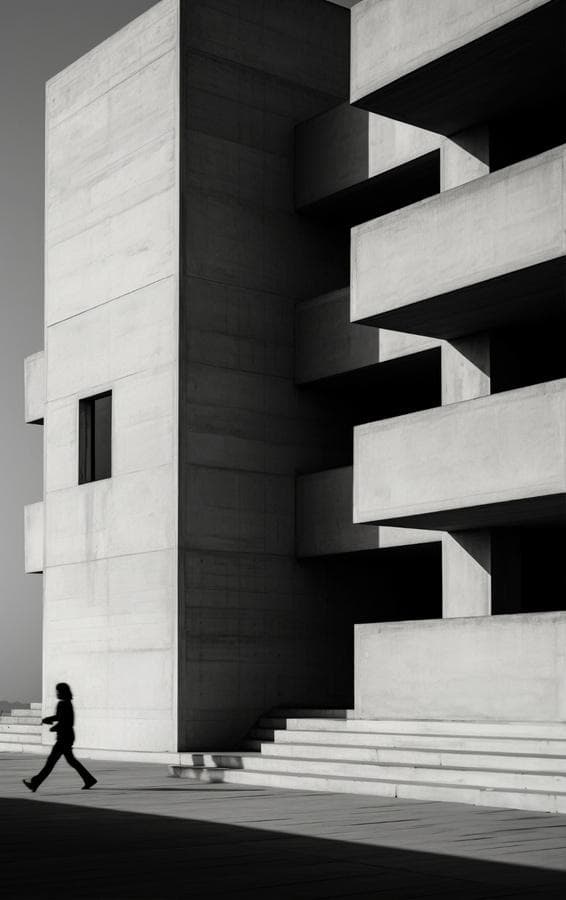 Architectural concrete steps with a walking silhouette